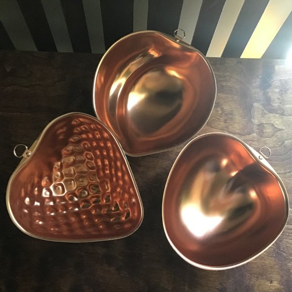 3 Vintage Copper Tone Strawberry / Apple / Peach Shaped Jelly Molds - Picture 2 of 9